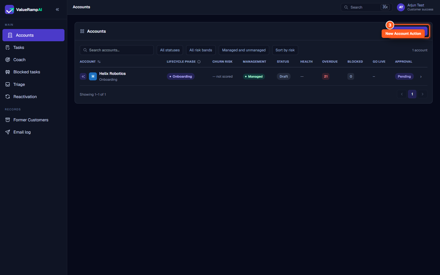 The New account button in the top right corner of the Accounts directory
