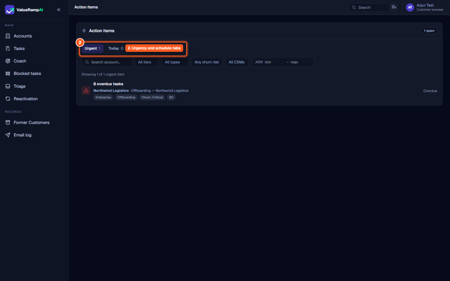Timeframe filter tabs showing Urgent, Today, and This week item counters
