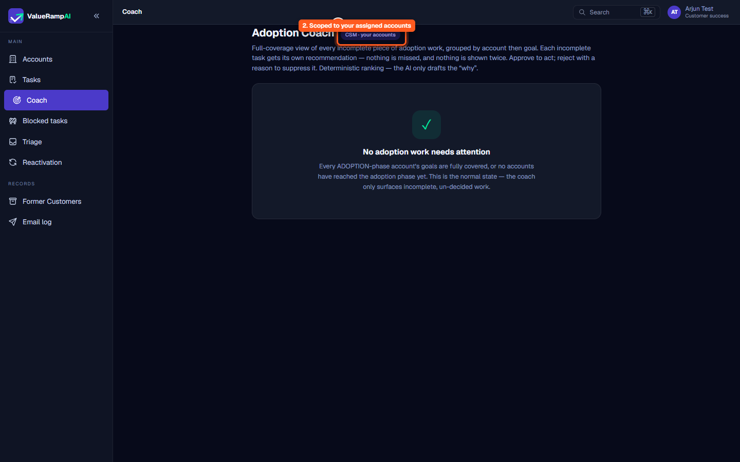 Role scoping pill displaying CSM your accounts badge