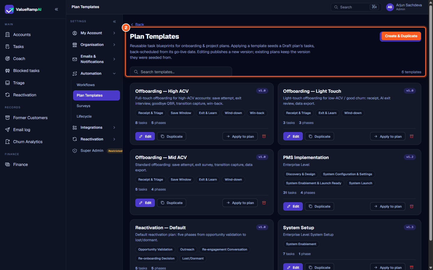 Template action buttons showing New template and duplicate options
