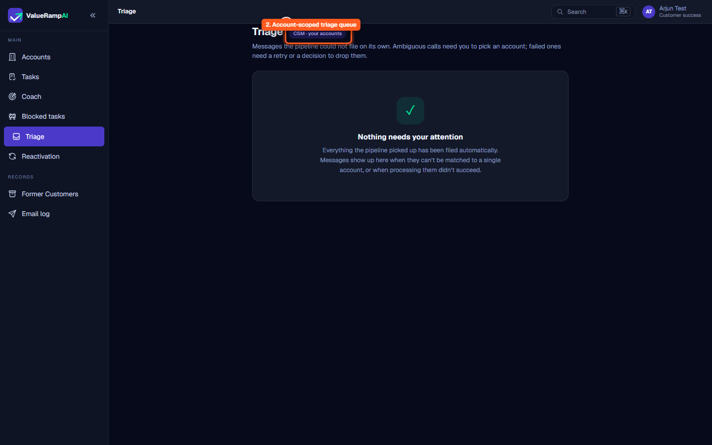 Role scoping pill indicating CSM your accounts boundary