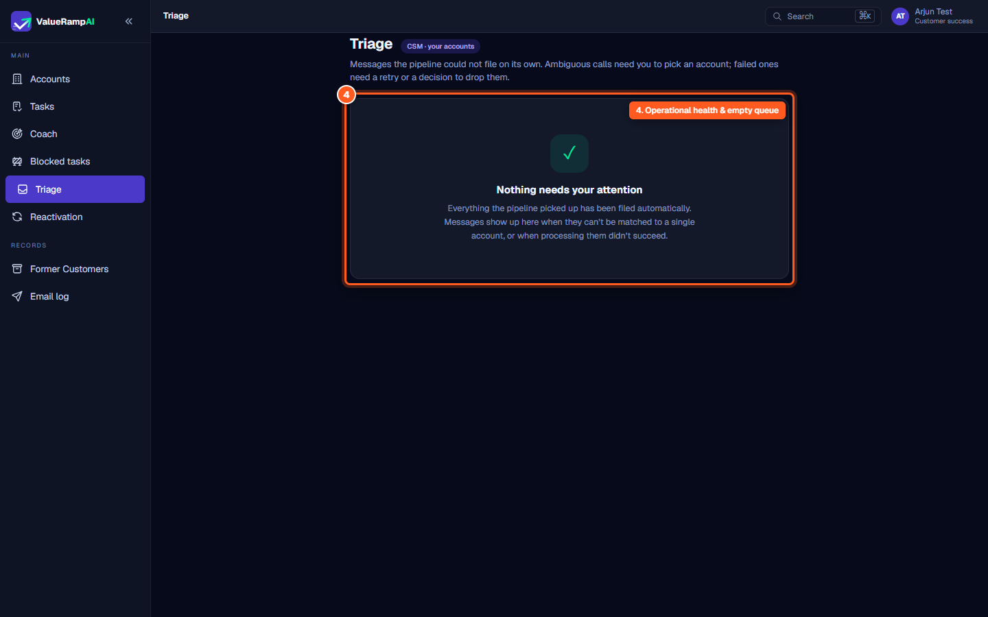 The empty state container confirming Nothing needs your attention