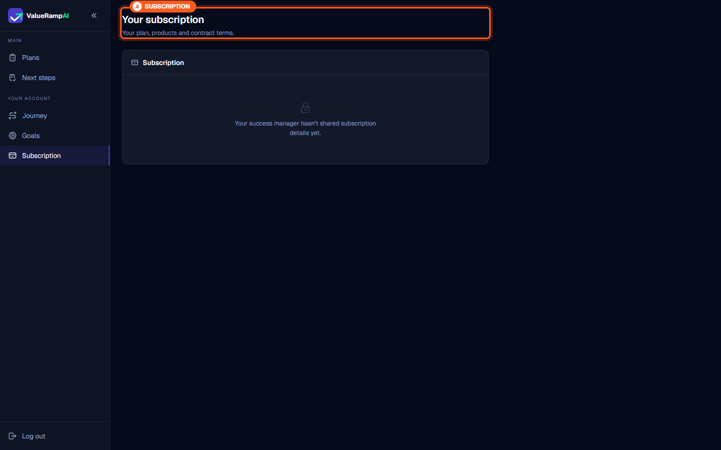 Your subscription screen header detailing plan products and contract terms