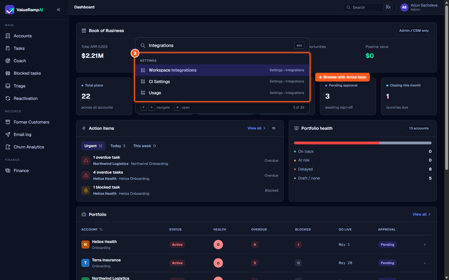 Filtered search results inside the Command Palette grouped by category