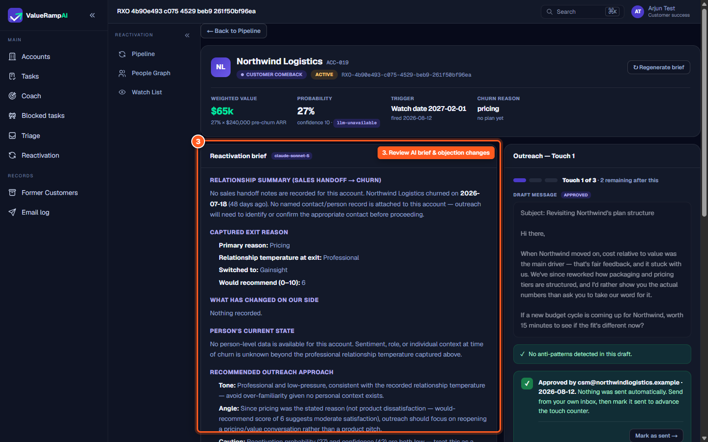 Opportunity workspace brief analyzing exit feedback and product updates