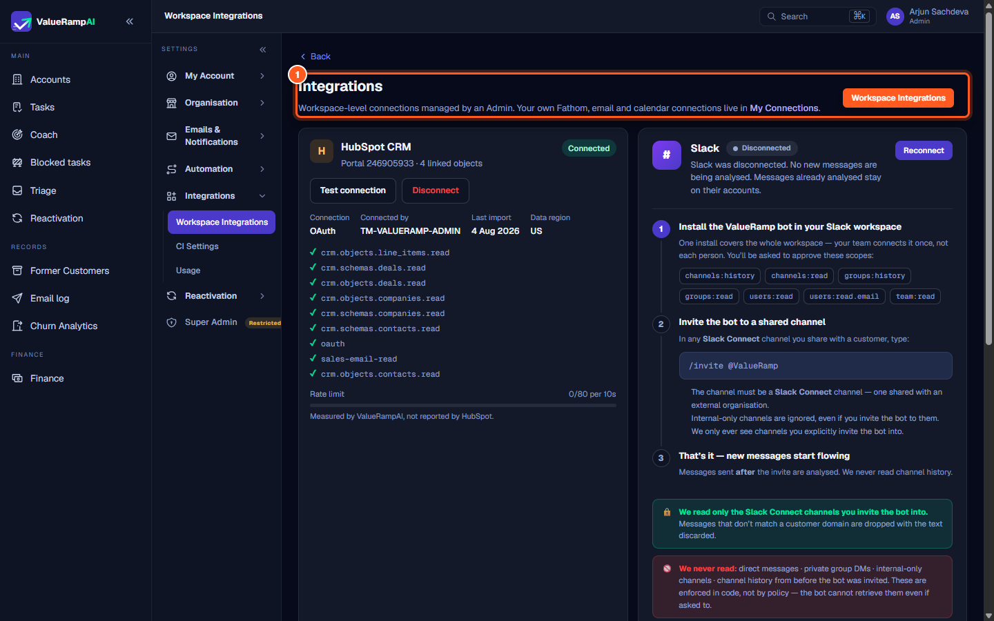 The Workspace Integrations landing page showing the main header and connections grid